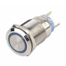 Кнопка 19K-P11DZ антивандальная 19мм с подсветкой LED 12-24V 5pin 1NO 1NC IP67 с фиксацией синяя blue