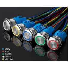 Кнопка FF19C-G11Z-E   антивандальная 19мм  с подсветкой LED 12-24V 5pin 1NO 1NC  IP67 с фиксацией желтая